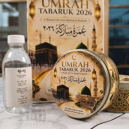 Premium Umrah Tabarruk Box Set with Zamzam Bottle & Tin - 1008