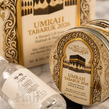 Premium Umrah Tabarruk Box Set with Zamzam Bottle & Tin - 1021
