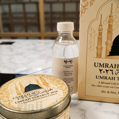 Premium Umrah Tabarruk Box Set with Zamzam Bottle & Tin - 1017