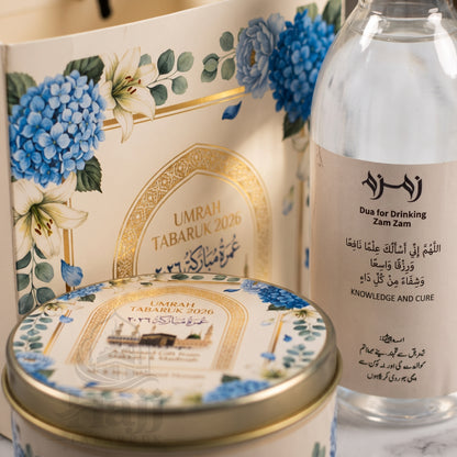 Premium Umrah Tabarruk Box Set with Zamzam Bottle & Tin - 1022