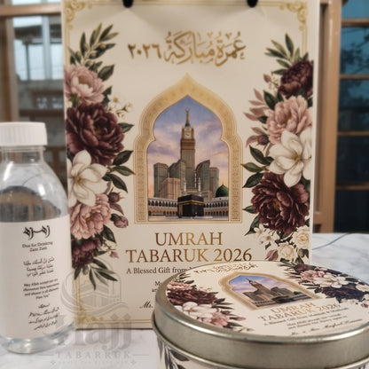 Premium Umrah Tabarruk Box Set with Zamzam Bottle & Tin - 1018