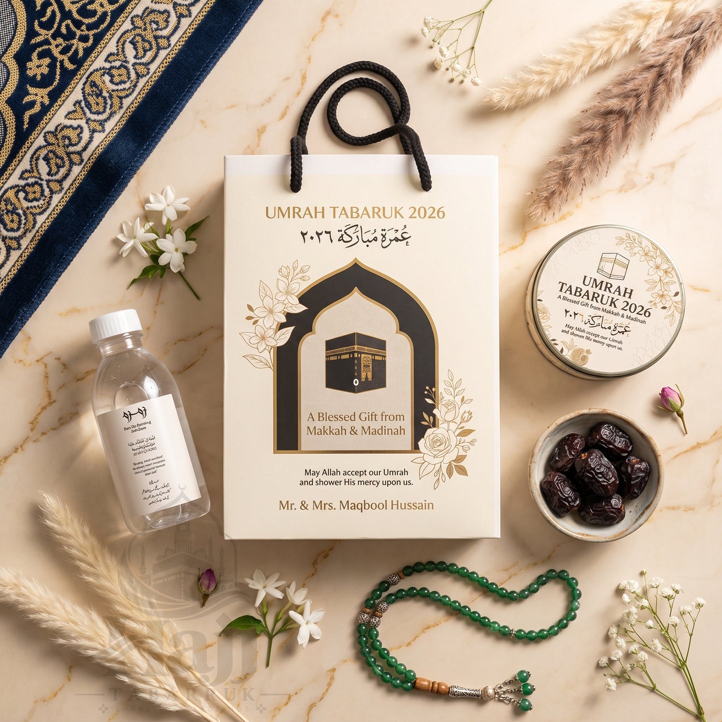 Premium Umrah Tabarruk Box Set with Zamzam Bottle & Tin - 1010