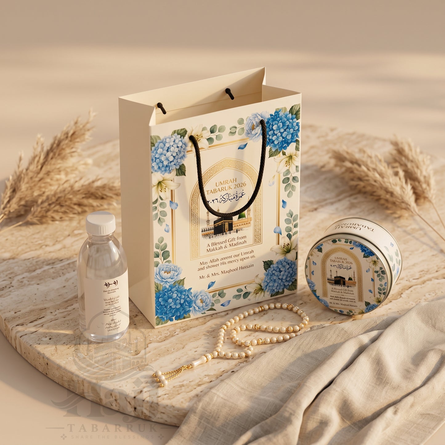 Premium Umrah Tabarruk Box Set with Zamzam Bottle & Tin - 1022