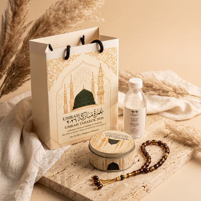 Premium Umrah Tabarruk Box Set with Zamzam Bottle & Tin - 1017