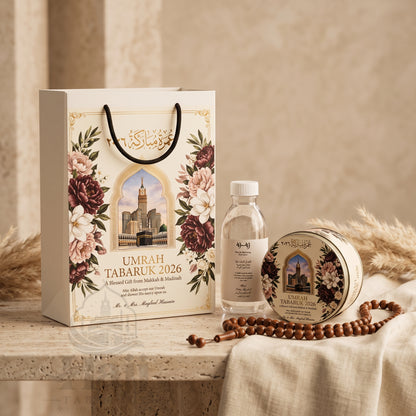 Premium Umrah Tabarruk Box Set with Zamzam Bottle & Tin - 1018