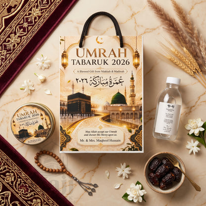 Premium Umrah Tabarruk Box Set with Zamzam Bottle & Tin - 1008