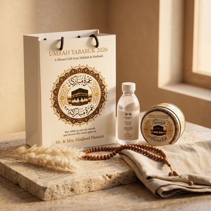 Premium Umrah Tabarruk Box Set with Zamzam Bottle & Tin - 1009