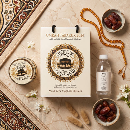 Premium Umrah Tabarruk Box Set with Zamzam Bottle & Tin - 1009