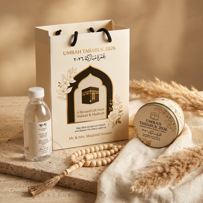 Premium Umrah Tabarruk Box Set with Zamzam Bottle & Tin - 1010