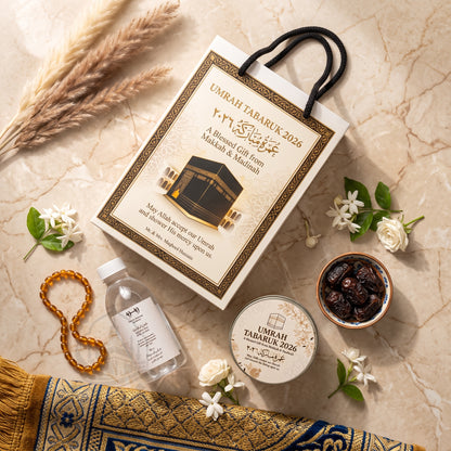 Premium Umrah Tabarruk Box Set with Zamzam Bottle & Tin - 1011