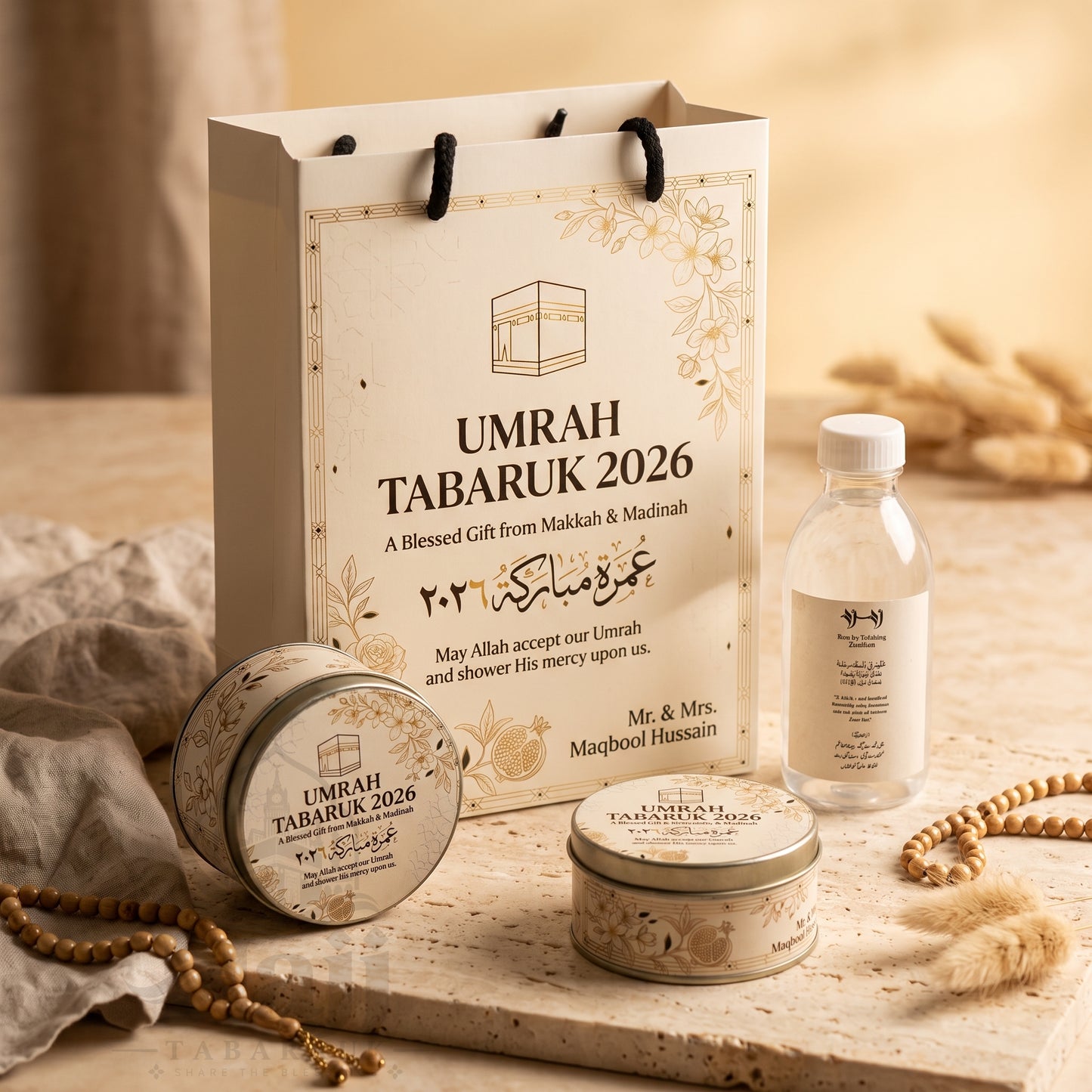 Premium Umrah Tabarruk Box Set with Zamzam Bottle & Tin - 1024