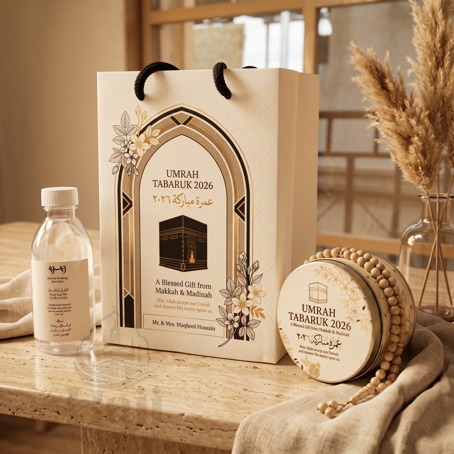 Premium Umrah Tabarruk Box Set with Zamzam Bottle & Tin - 1013