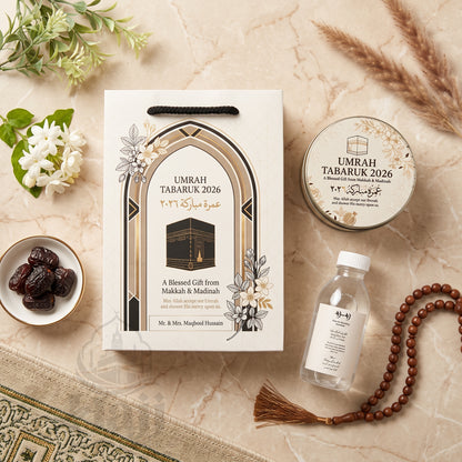 Premium Umrah Tabarruk Box Set with Zamzam Bottle & Tin - 1013