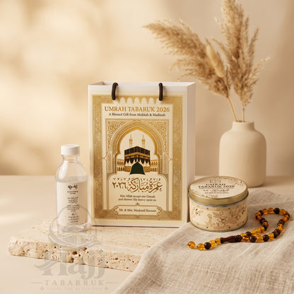 Premium Umrah Tabarruk Box Set with Zamzam Bottle & Tin - 1001