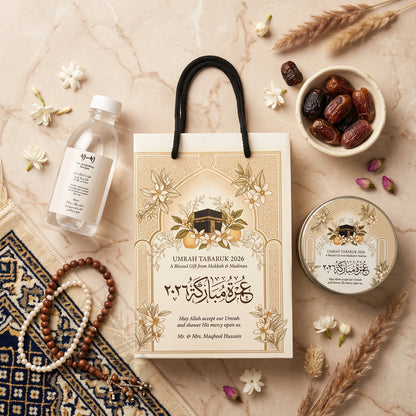 Premium Umrah Tabarruk Box Set with Zamzam Bottle & Tin - 1023
