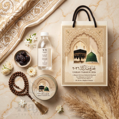 Premium Umrah Tabarruk Box Set with Zamzam Bottle & Tin - 1019
