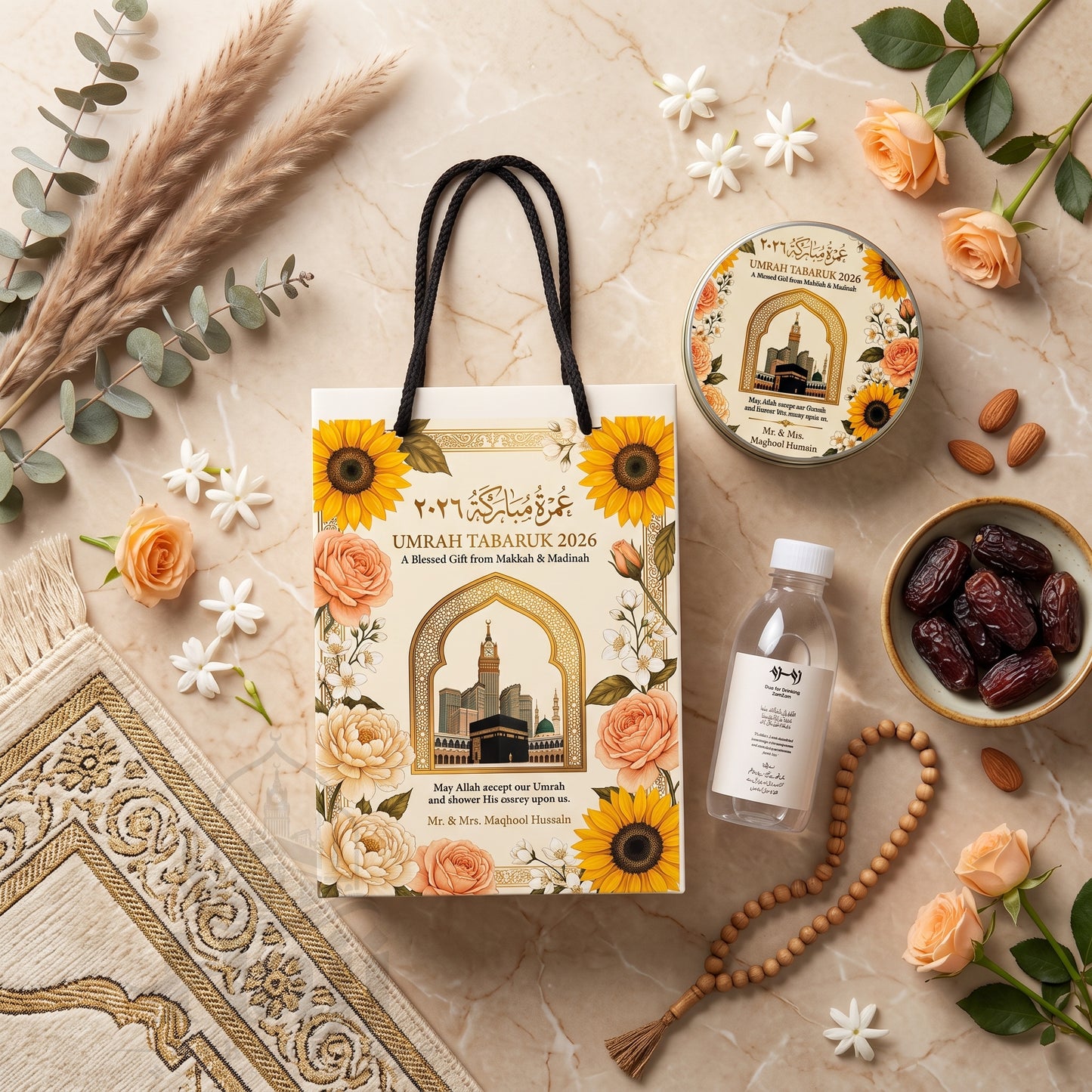 Premium Umrah Tabarruk Box Set with Zamzam Bottle & Tin - 1003