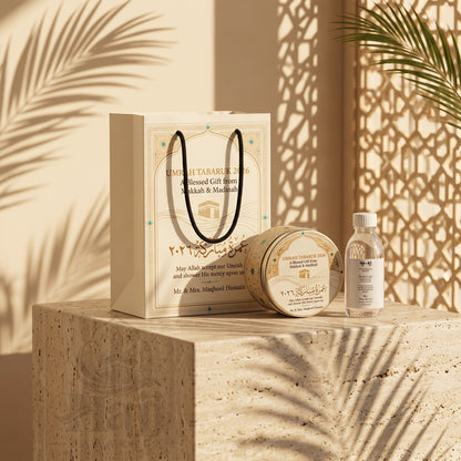 Premium Umrah Tabarruk Box Set with Zamzam Bottle & Tin - 1020