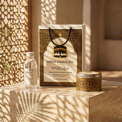 Premium Umrah Tabarruk Box Set with Zamzam Bottle & Tin - 1014