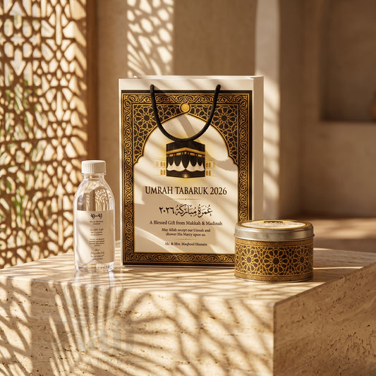 Premium Umrah Tabarruk Box  with Zamzam Bottle & Tin