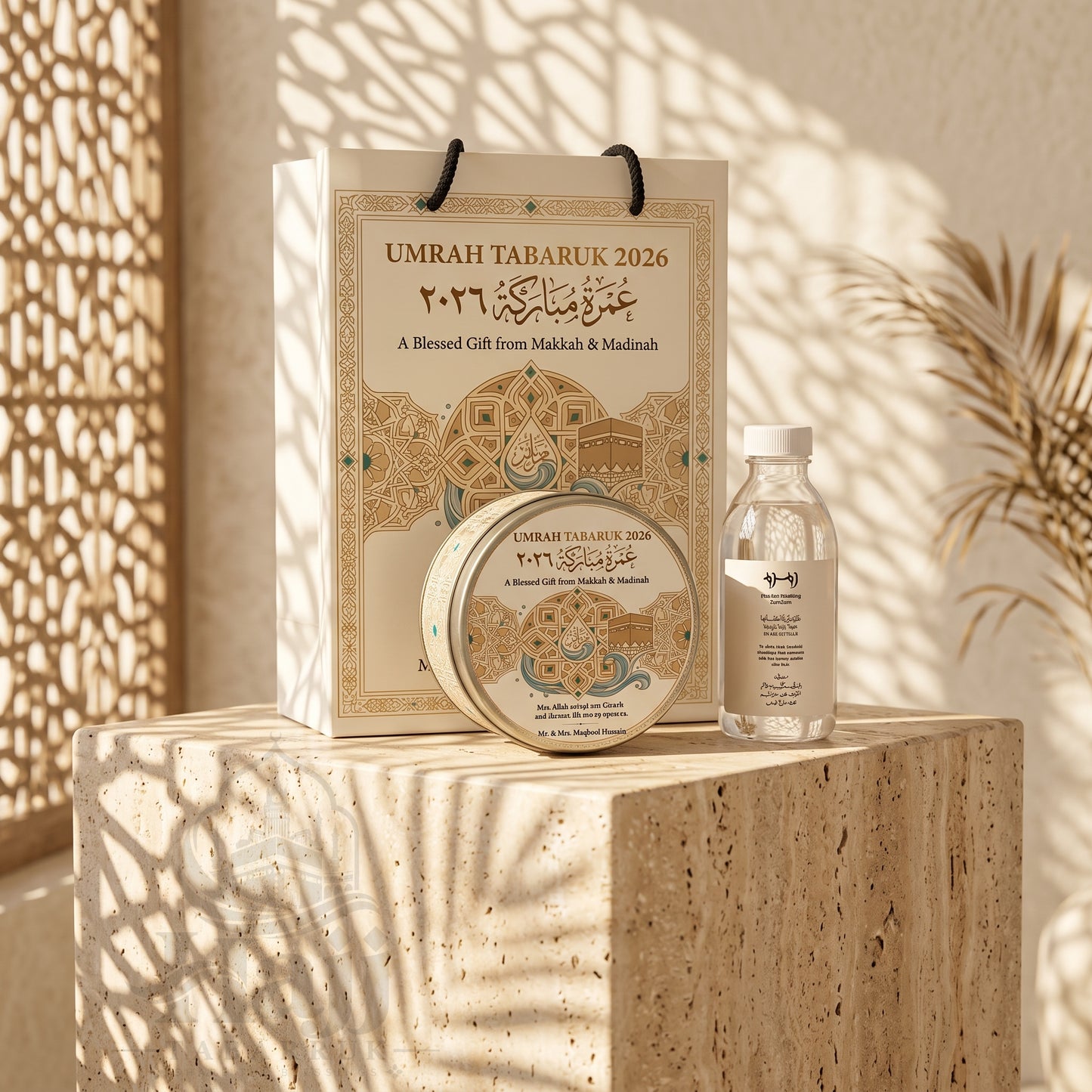 Premium Umrah Tabarruk Box Set with Zamzam Bottle & Tin - 1016