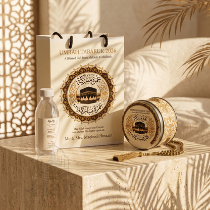 Premium Umrah Tabarruk Box Set with Zamzam Bottle & Tin - 1009