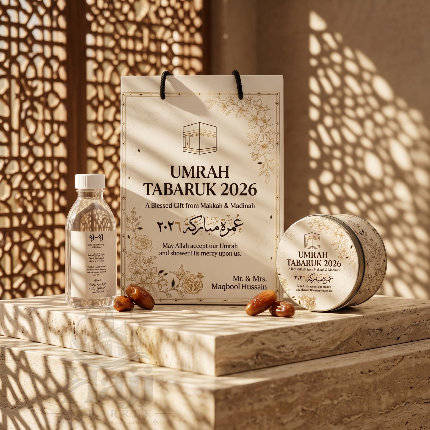 Premium Umrah Tabarruk Box Set with Zamzam Bottle & Tin - 1024