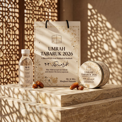 Premium Umrah Tabarruk Box Set with Zamzam Bottle & Tin - 1024