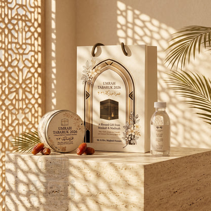 Premium Umrah Tabarruk Box Set with Zamzam Bottle & Tin - 1013