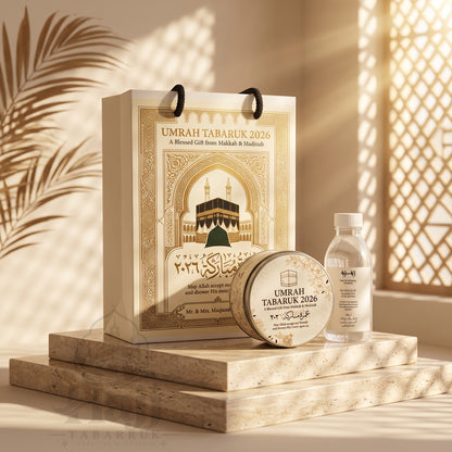 Premium Umrah Tabarruk Box Set with Zamzam Bottle & Tin - 1001