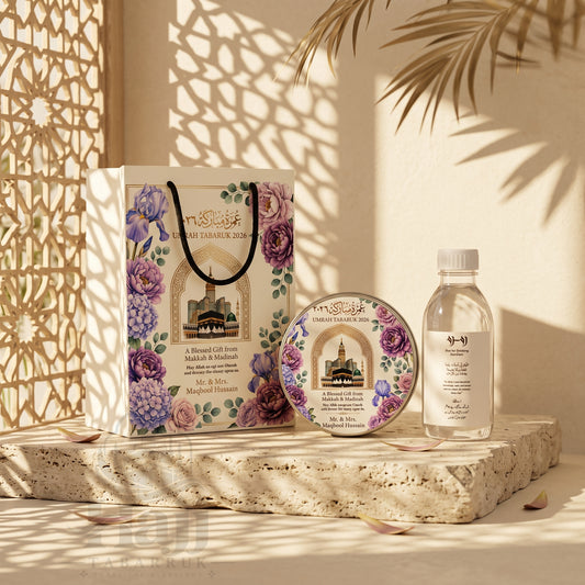 Premium Umrah Tabarruk Box  with Zamzam Bottle & Tin