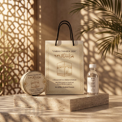 Premium Umrah Tabarruk Box Set with Zamzam Bottle & Tin - 1004