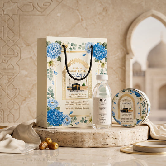 Premium Umrah Tabarruk Box  with Zamzam Bottle & Tin