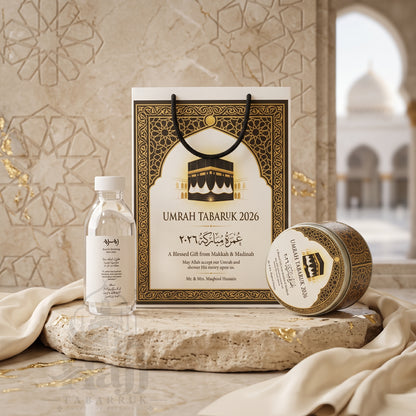 Premium Umrah Tabarruk Box Set with Zamzam Bottle & Tin - 1014