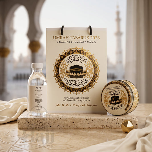 Premium Umrah Tabarruk Box Set with Zamzam Bottle & Tin - 1009