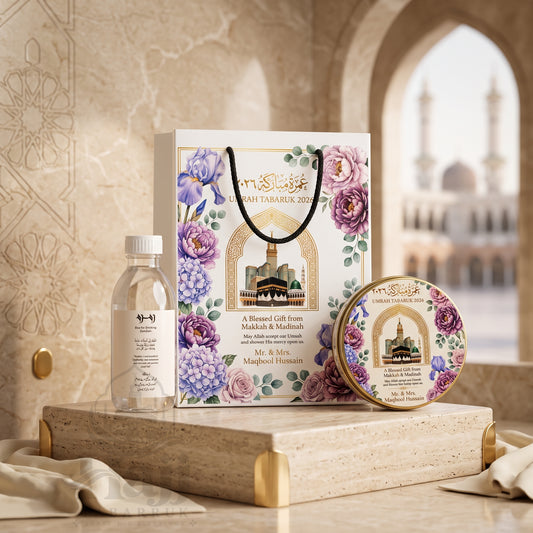 Premium Umrah Tabarruk Box Set with Zamzam Bottle & Tin - 1002