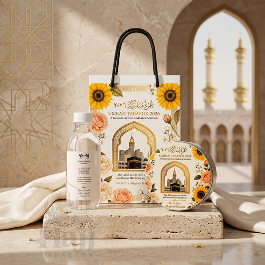 Premium Umrah Tabarruk Box Set with Zamzam Bottle & Tin - 1003