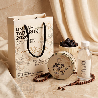Premium Umrah Tabarruk Box Set with Zamzam Bottle & Tin - 1007