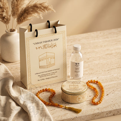 Premium Umrah Tabarruk Box Set with Zamzam Bottle & Tin - 1004