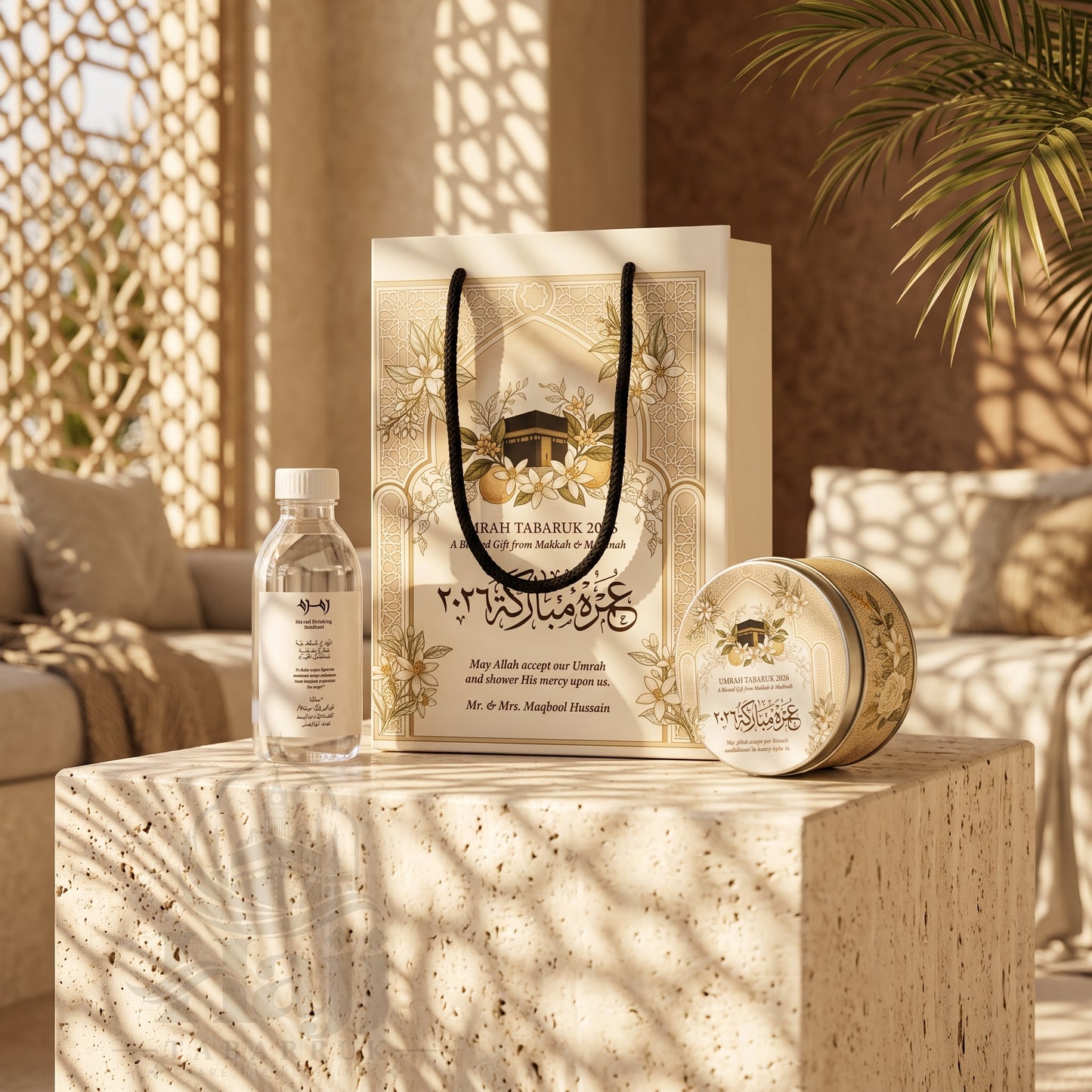 Premium Umrah Tabarruk Box Set with Zamzam Bottle & Tin - 1023