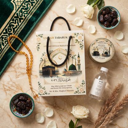 Premium Umrah Tabarruk Box Set with Zamzam Bottle & Tin - 1006