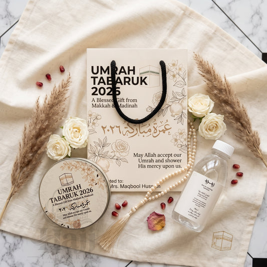 Premium Umrah Tabarruk Box Set with Zamzam Bottle & Tin - 1007