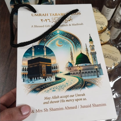 Premium Umrah Tabarruk Box Set with Zamzam Bottle & Tin
