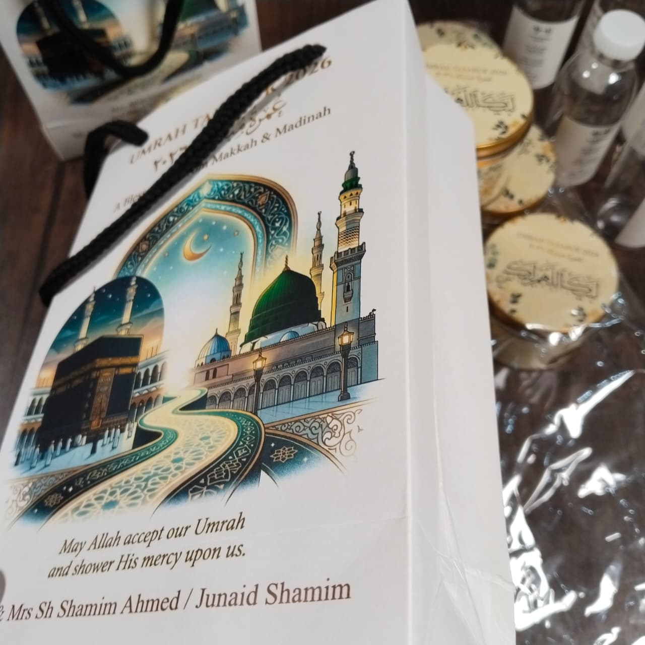 Premium Umrah Tabarruk Box Set with Zamzam Bottle & Tin